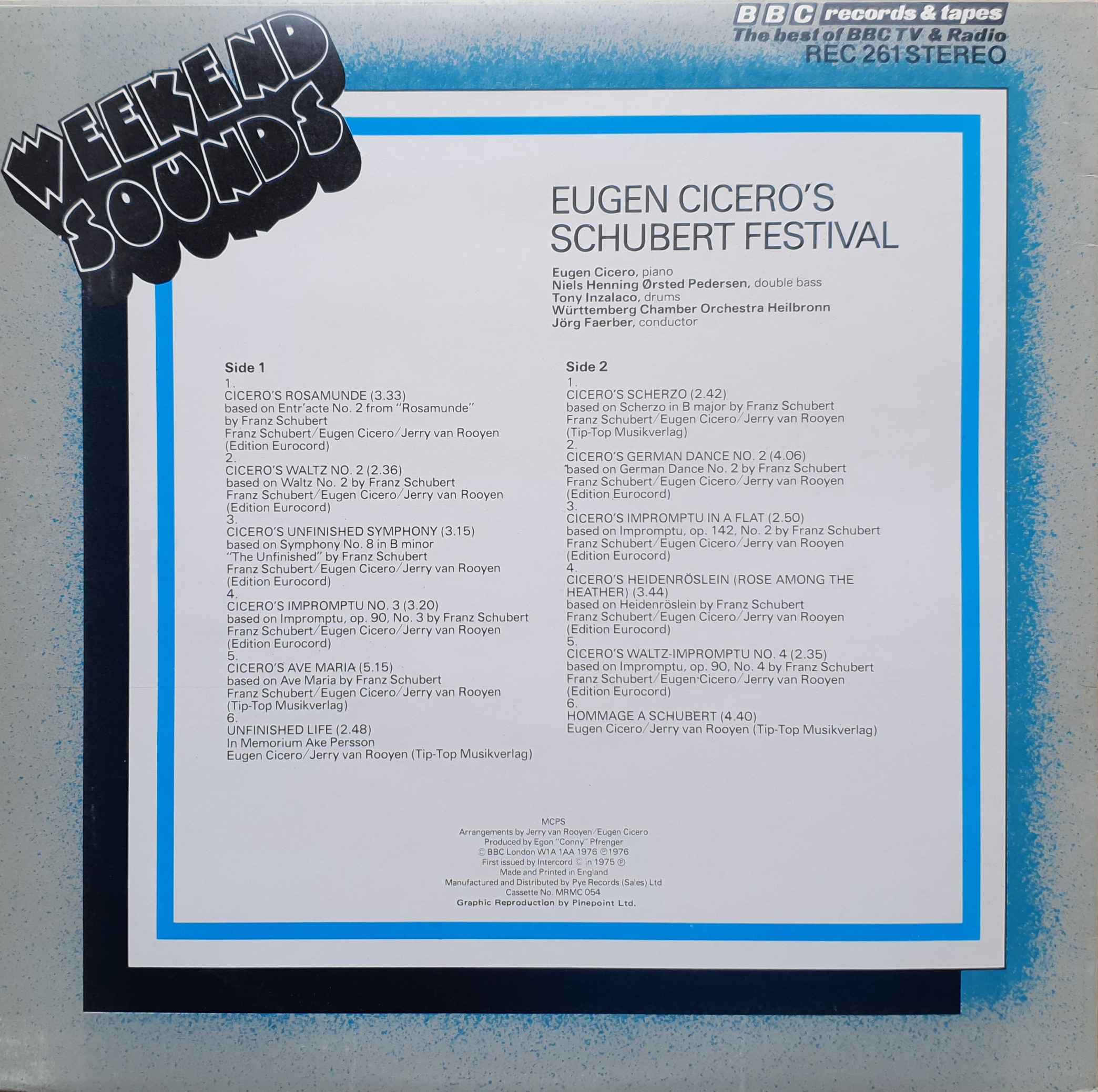 Picture of REC 261 Eugen Cicero's Schubert Festival by artist Eugen Cicero from the BBC records and Tapes library